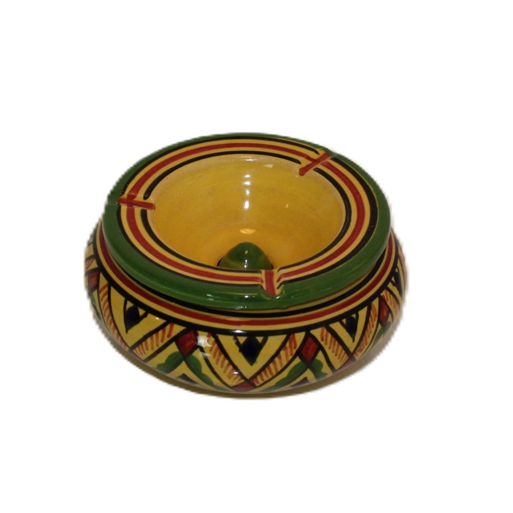 Moroccan Ceramic Ashtray Yellow | Orange | Green | Black 4" X 2 1/2"